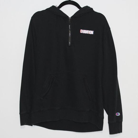 Champion Quarter Zip Hoodie Black Size Medium - Picture 2 of 5